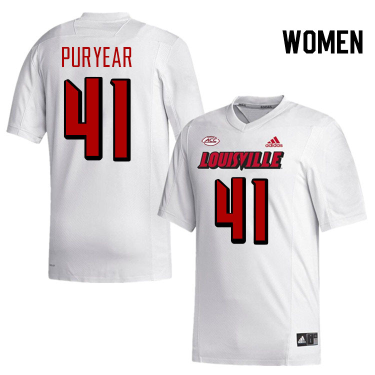 Women #41 Ramon Puryear Louisville Cardinals College Football Jerseys Stitched-White
